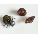 A sterling silver and Baltic amber spider brooch - stamped 925, 33mm long; together with a miniature