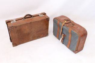 A good quality tan leather suitcase by Drew & Sons of Piccadilly - early 20th century, the plated