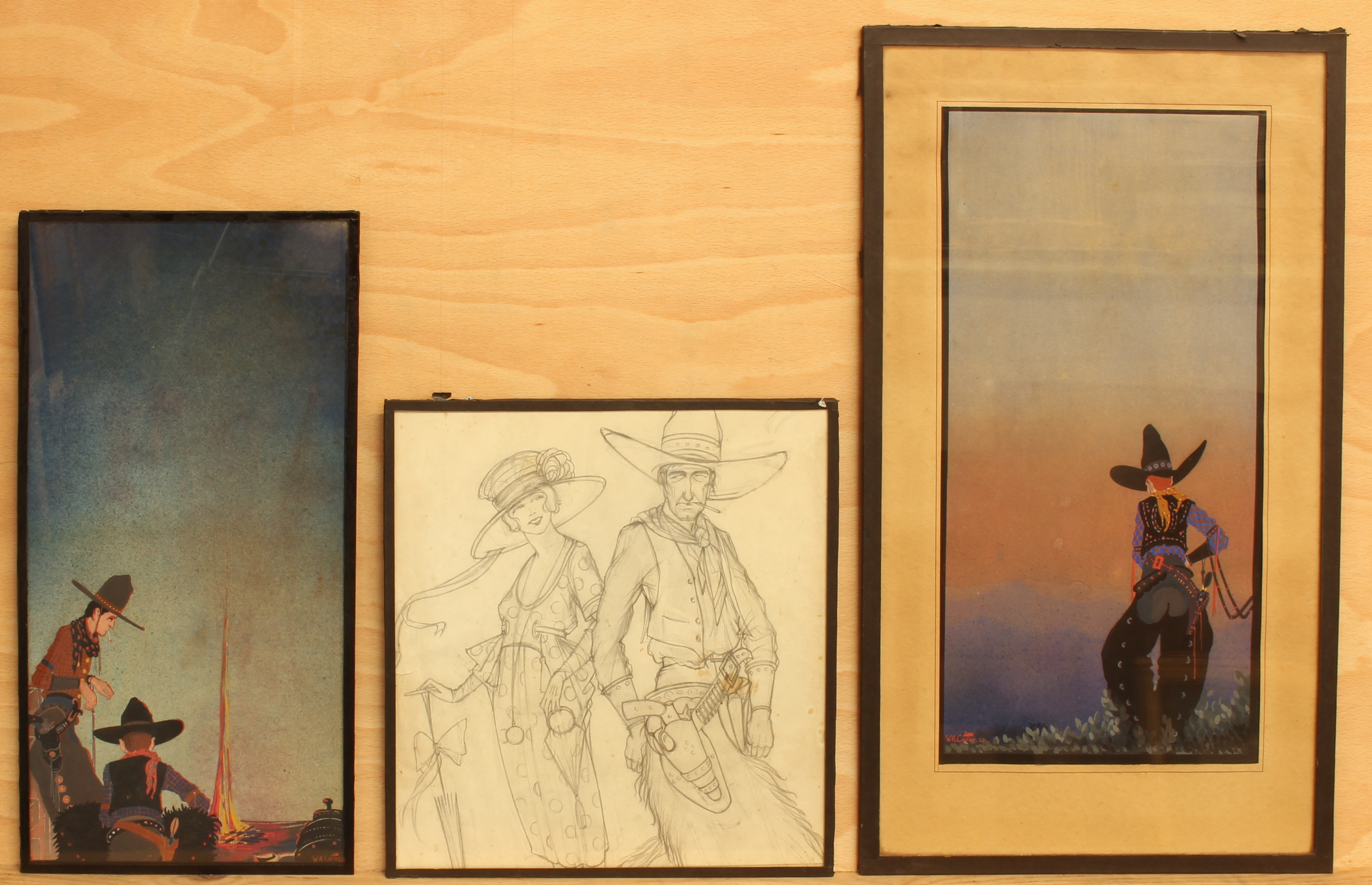 Wallis Arnold Carter (British, early 20th century) Four stylised Art Deco style studies of cowboys - Image 4 of 8
