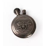 A French WW1 period trench art lighter - signed 'Fleury-Thiaumont', the plated brass, counter-form