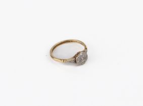 A mid-century 18ct yellow gold and diamond cluster ring - 1930s-40s, unmarked, tests as 18ct gold,