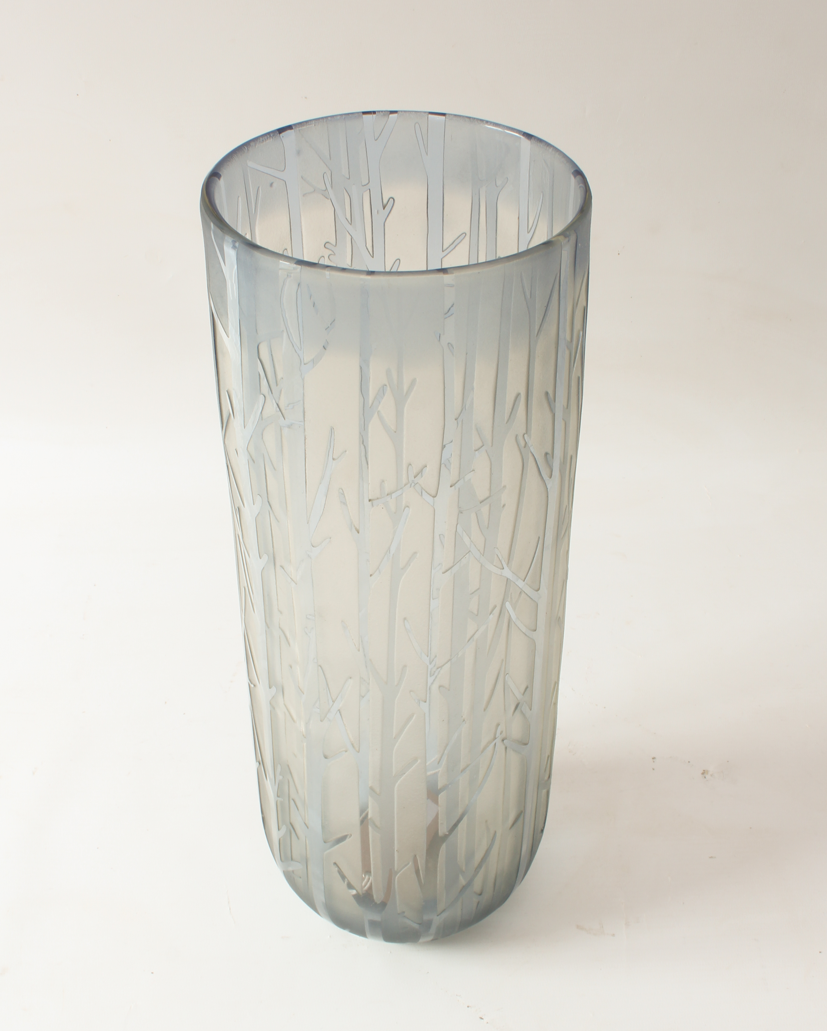A large frosted glass art vase - of tall, cylindrical form, in clear glass with very pale steel blue - Image 2 of 4