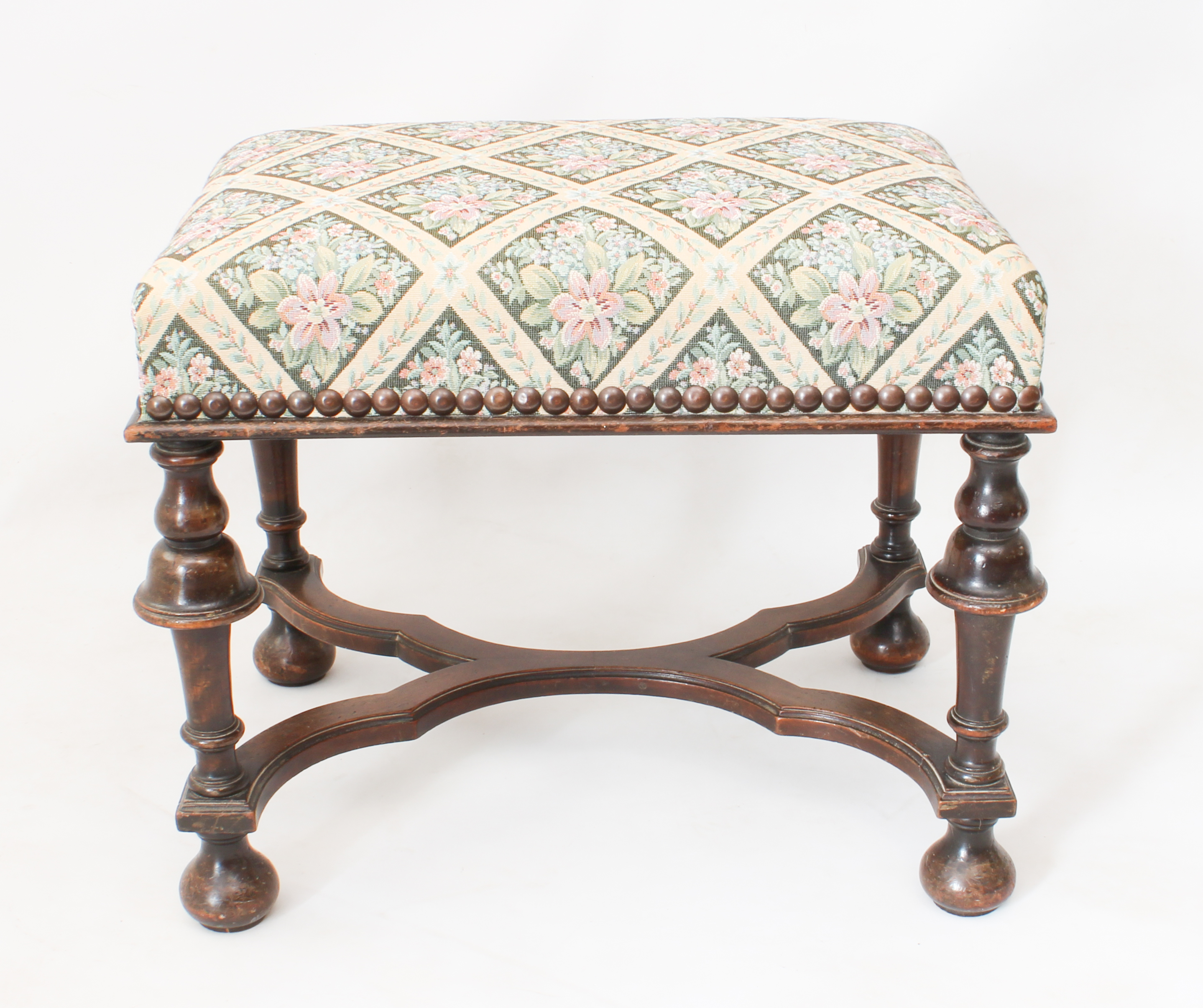 A late 17th century style stained beechwood stool - early 20th century, the later upholstered - Image 2 of 2