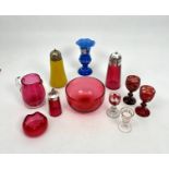 A small collection of Victorian and Edwardian coloured and cranberry glass - including an unusual