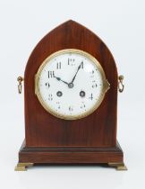 An English rosewood-cased desk or mantel clock - the 4 in Arabic white enamel dial fronting a French