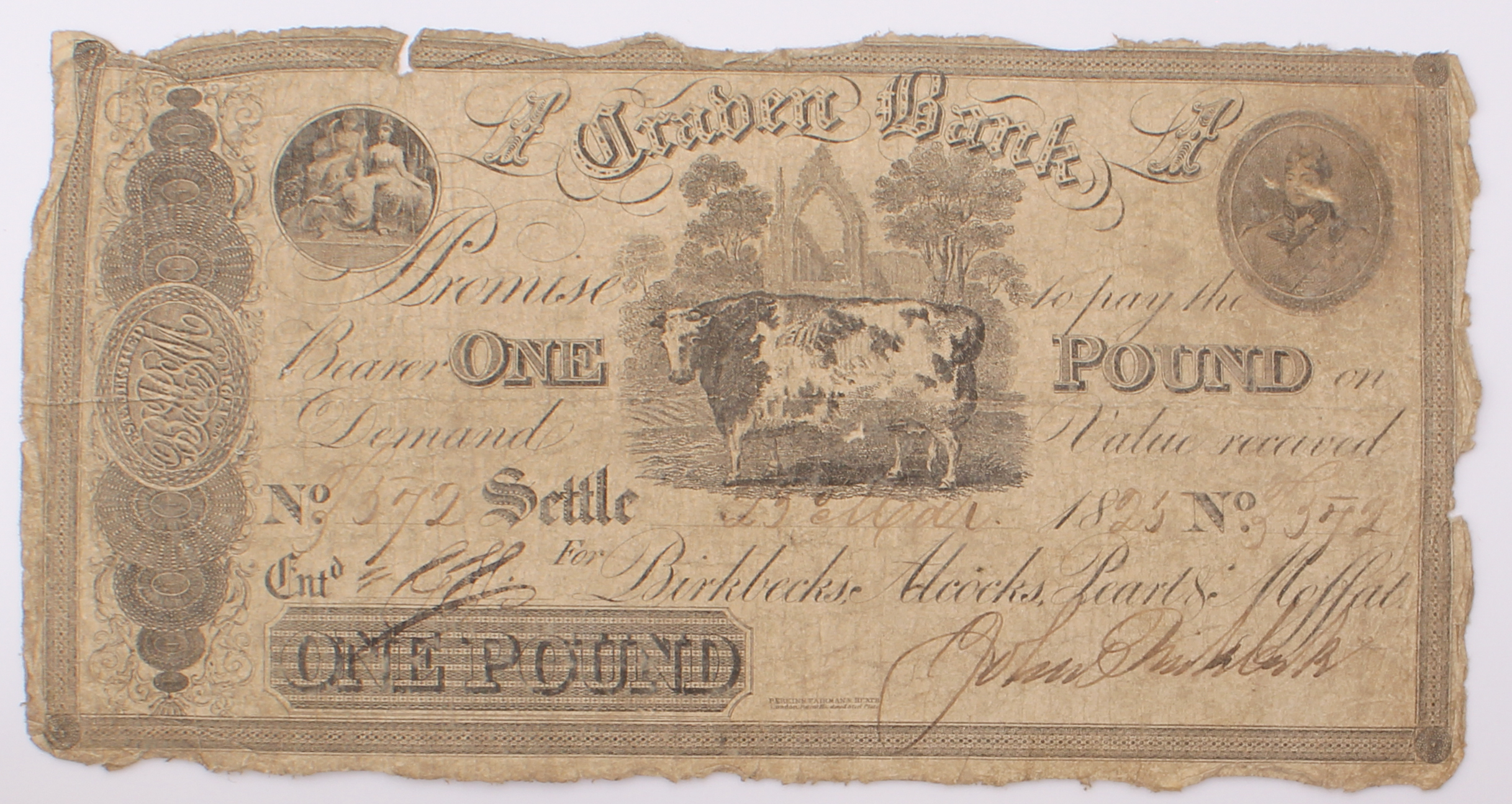 Seven Craven Bank (Settle) banknotes: £10, 1837, Craven Heifer and partners' initials to left, - Image 13 of 14