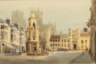 Two pieces: 1. William Barnes (British, 1916-c.1990) Wells Cathedral from Market Cross