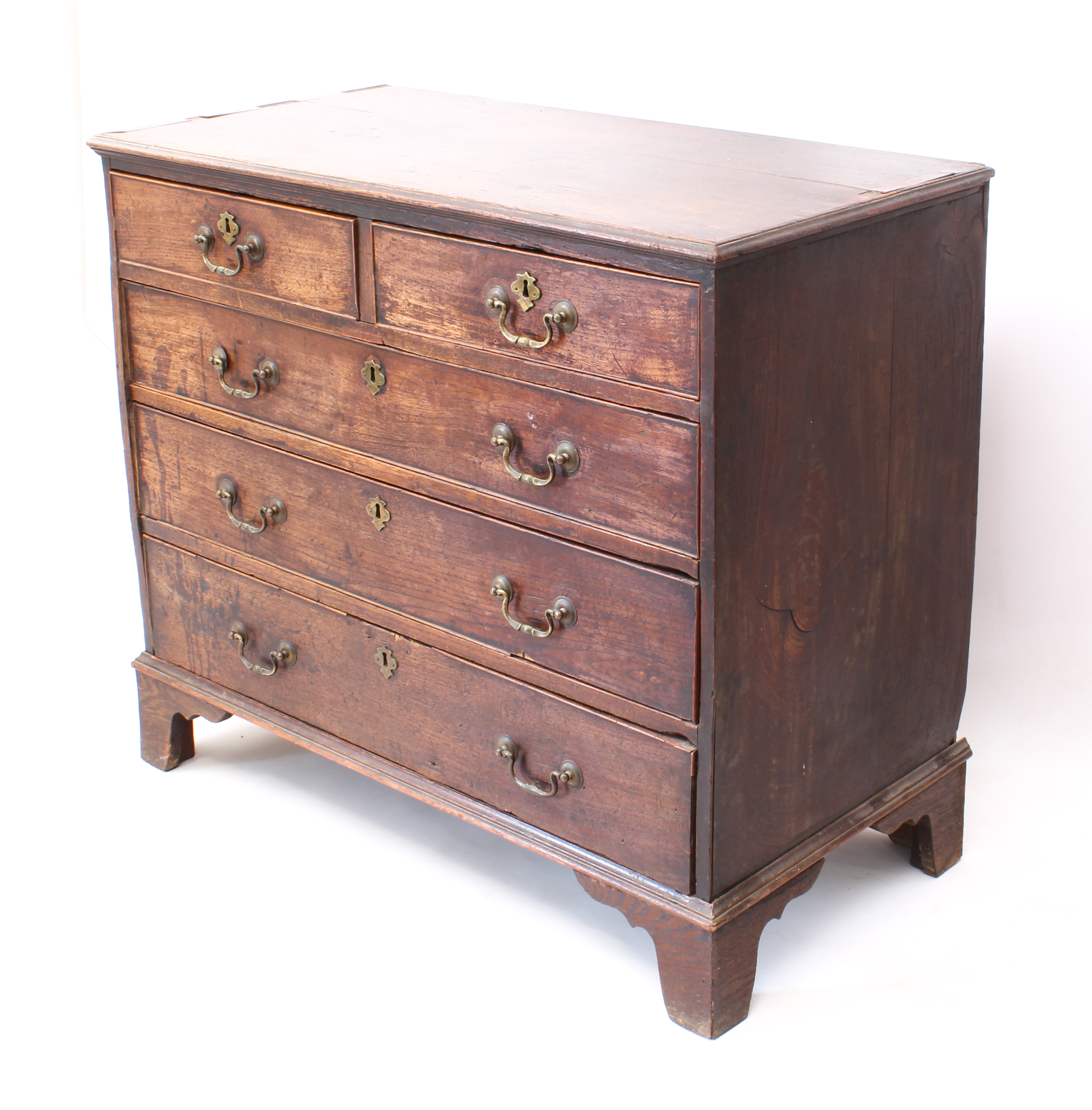 A George III oak and mahogany crossbanded straight-front chest of drawers - the moulded top over two - Image 2 of 3