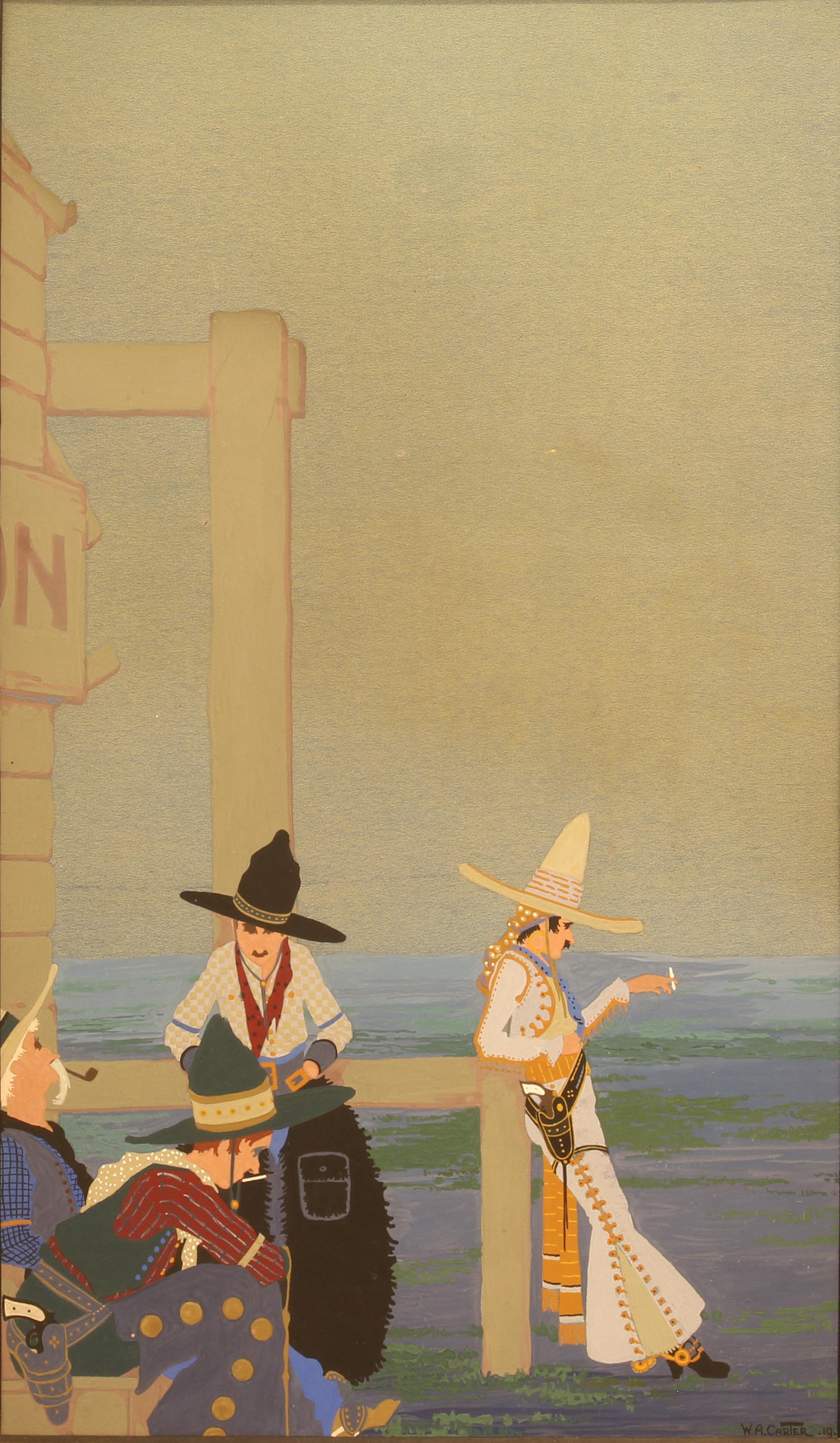 Wallis Arnold Carter (British, early 20th century) Four stylised Art Deco style studies of cowboys - Image 7 of 8
