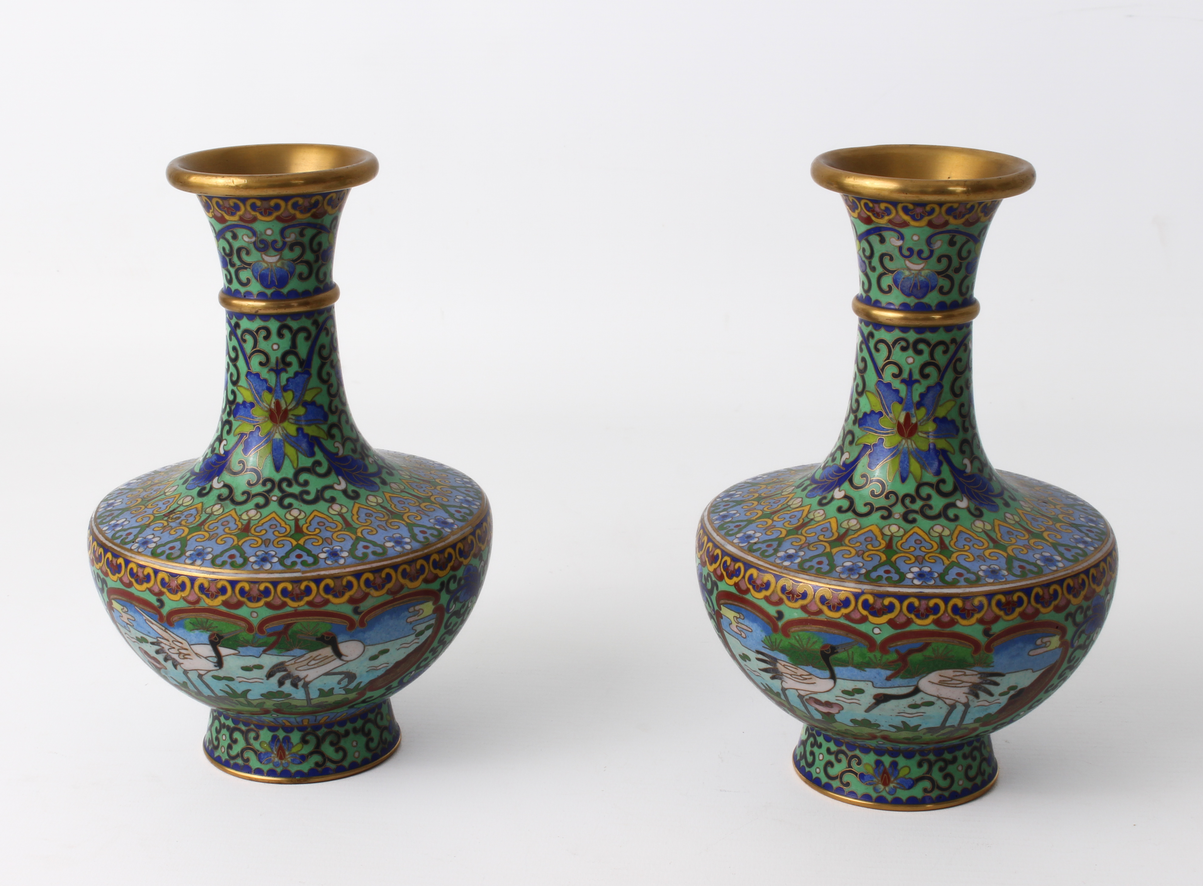 Two pairs of modern Chinese cloisonné vases and a bronze figure of a fish:  1.  baluster form, - Image 5 of 6