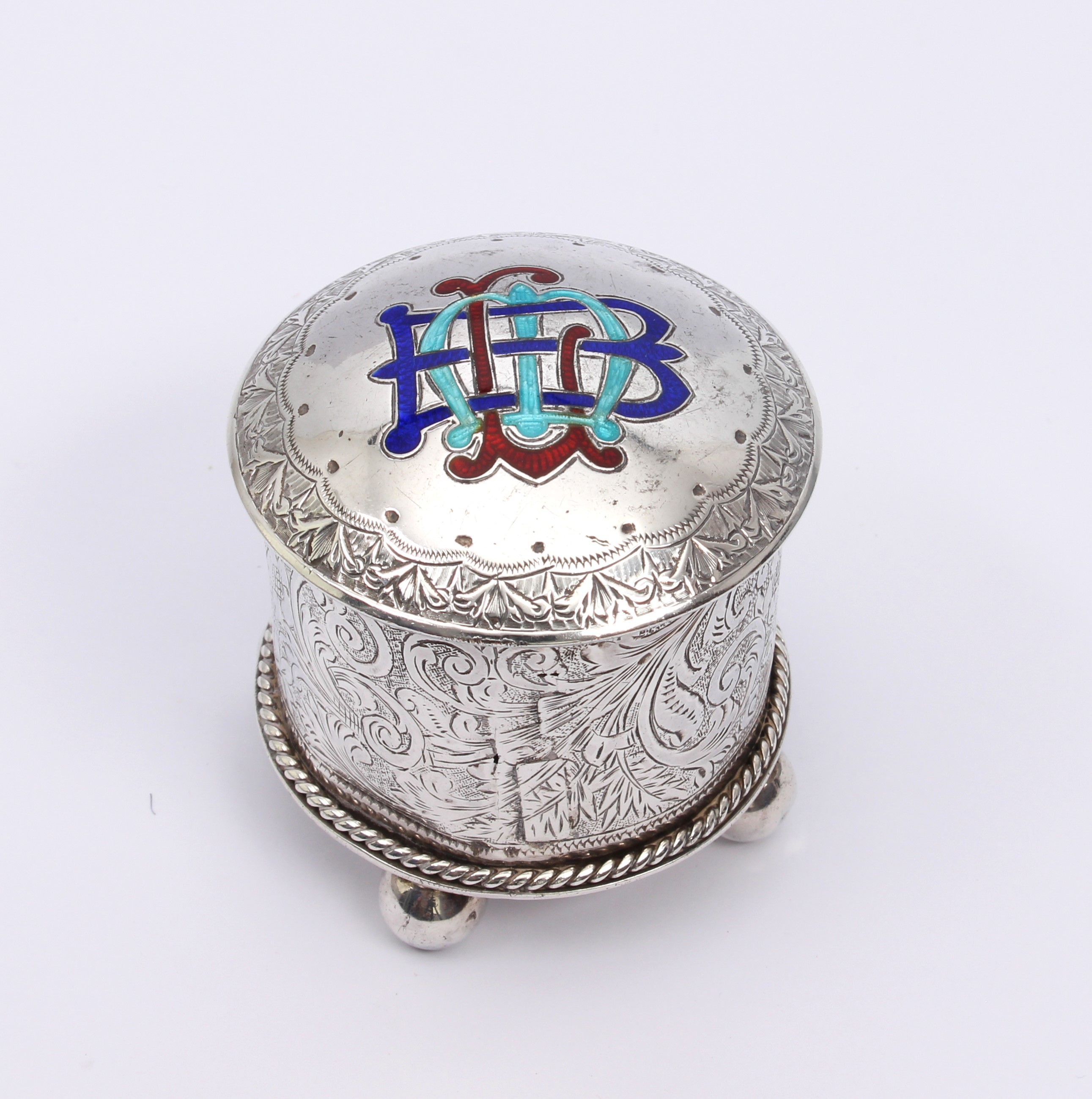 A 19th century white metal and enamel ring box - possibly Persian, indistinct mark to one foot, of