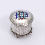 A 19th century white metal and enamel ring box - possibly Persian, indistinct mark to one foot, of