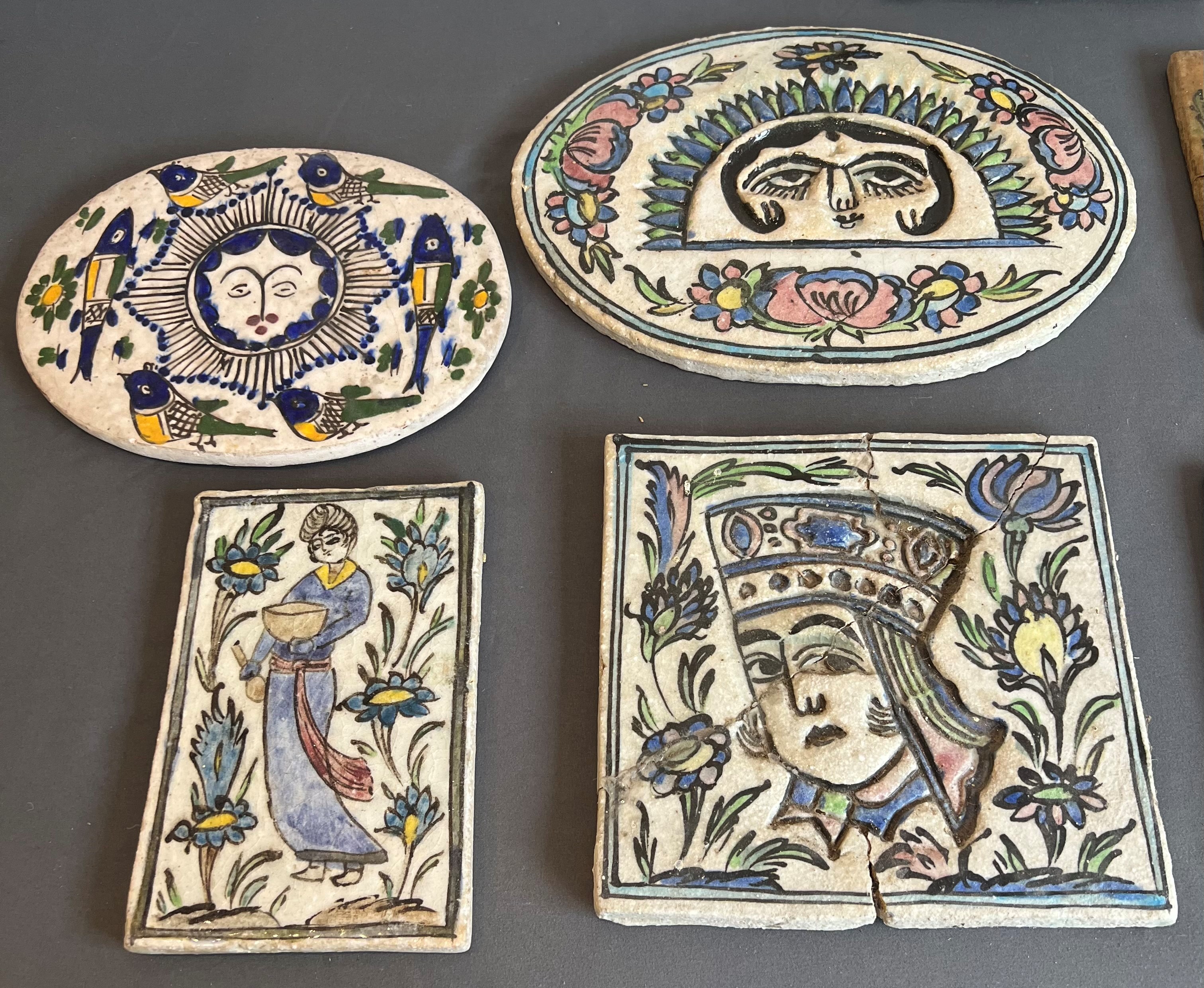 A collection of nine Persian glazed tiles - some antique, including three oval tiles, one 30 cm tile - Image 2 of 9