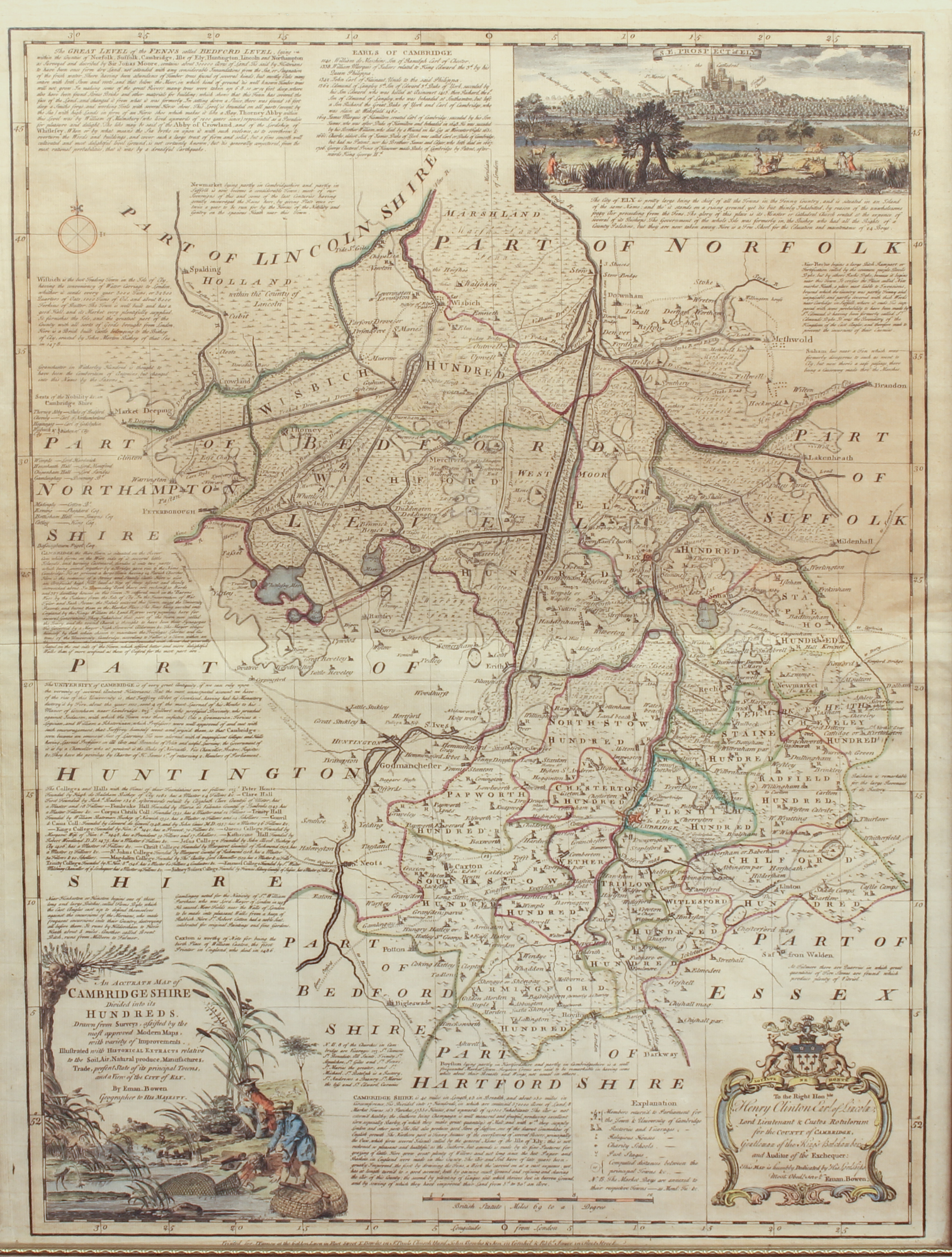 Emanuel Bowen (British, 1694-1767) 'An Accurate Map of the Cambridgeshire Divided with its Hundreds' - Bild 2 aus 3