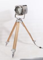 A film-studio-style tripod floor-standing lamp - the mid-20th century gunmetal grey painted