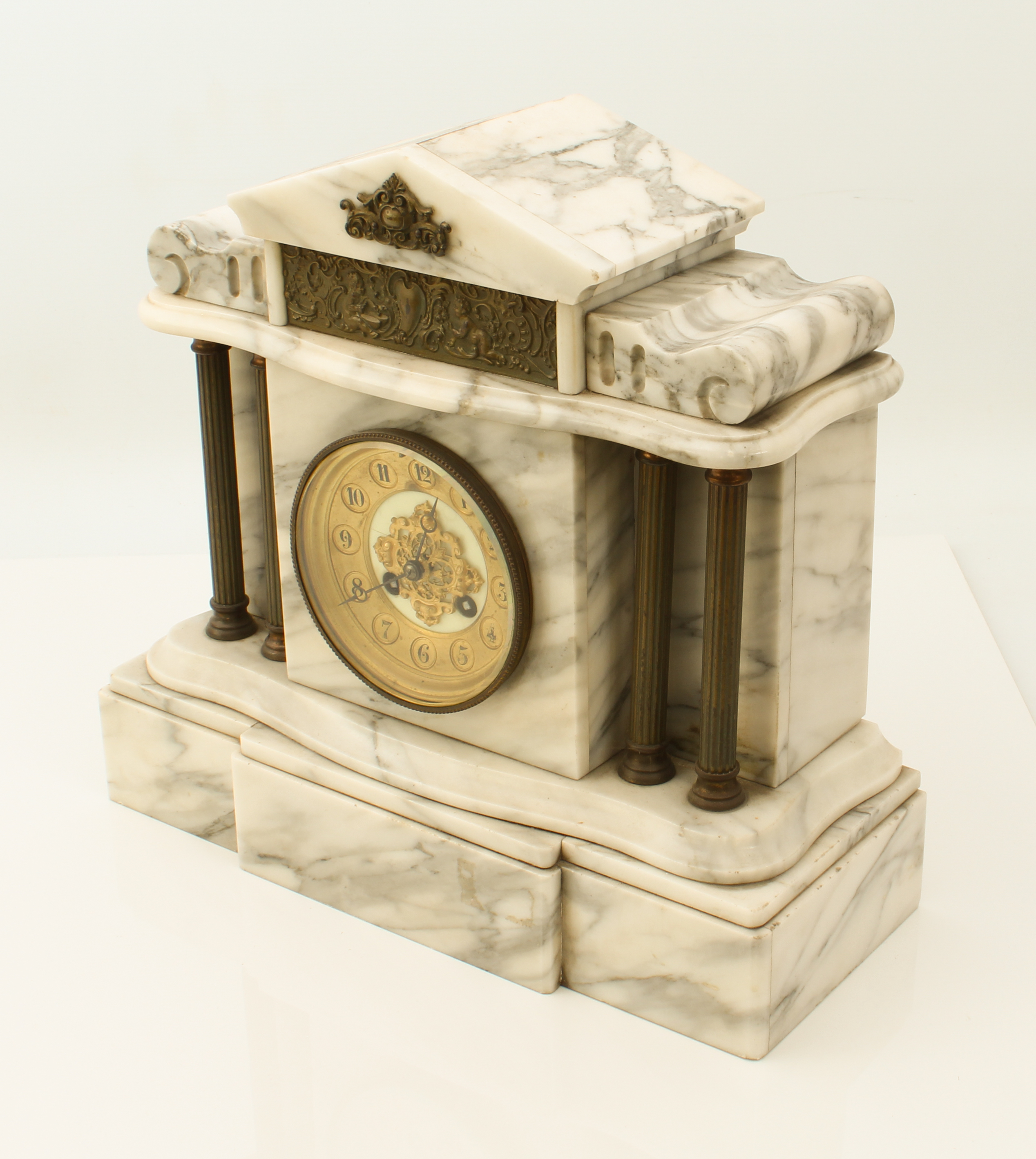 A French white marble eight-day mantel clock - circa 1900, the 10.5 cm ivory enamel and gilt-metal - Image 3 of 6