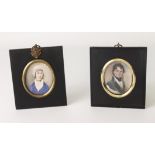 A pair of 19th century portrait miniatures of a lady (Ivory Registration NV4HWV5U) and gentleman (
