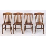A set of four late-19th century beech and elm lathe-back scullery chairs - 37.5 cm wide, 92 cm