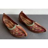 A fine pair of Turkish leather and silk embroidered gentleman's slippers - probably early 20th