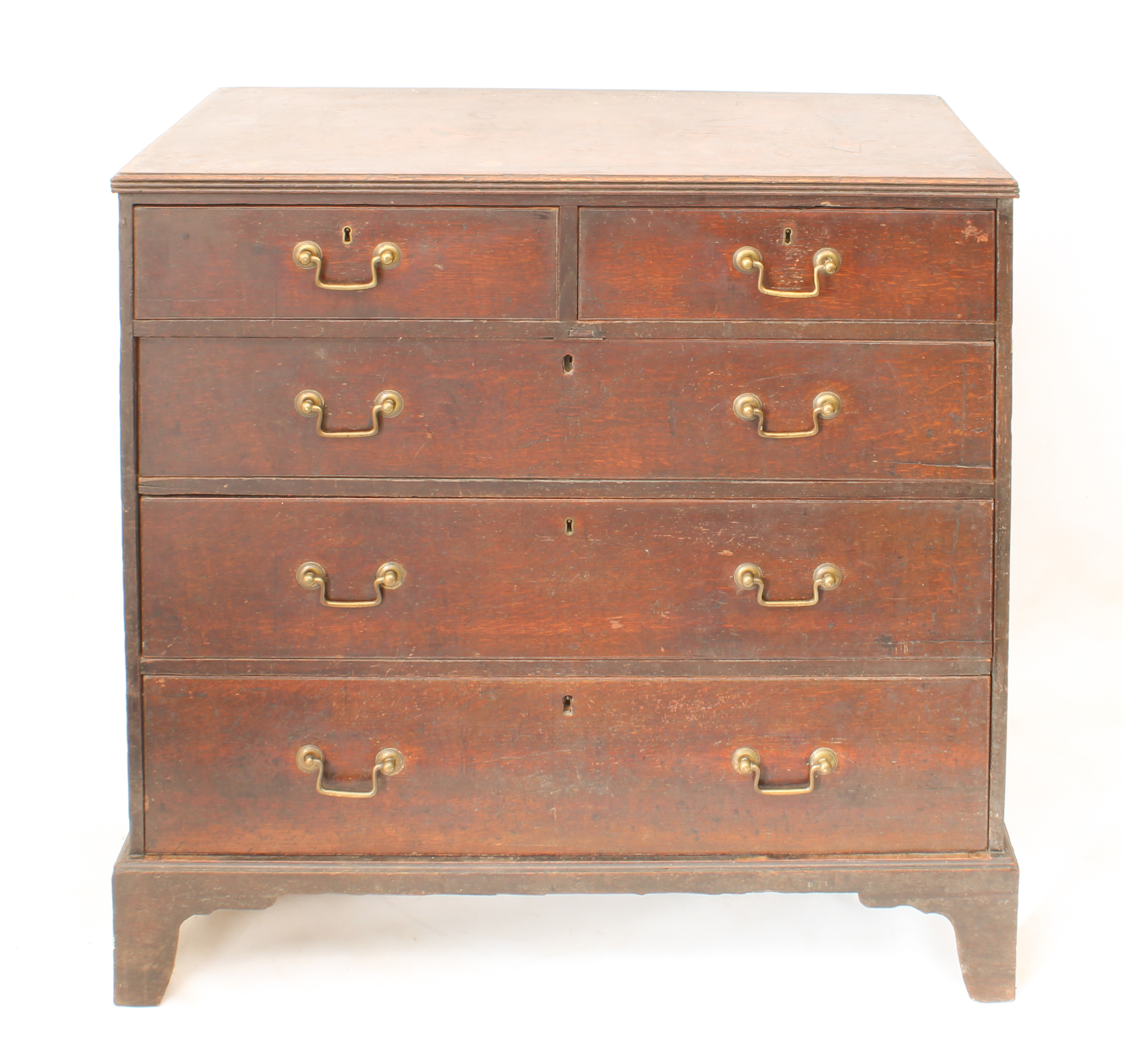 A George III oak straight-front chest of drawers - the moulded top over two short and three long - Image 2 of 3