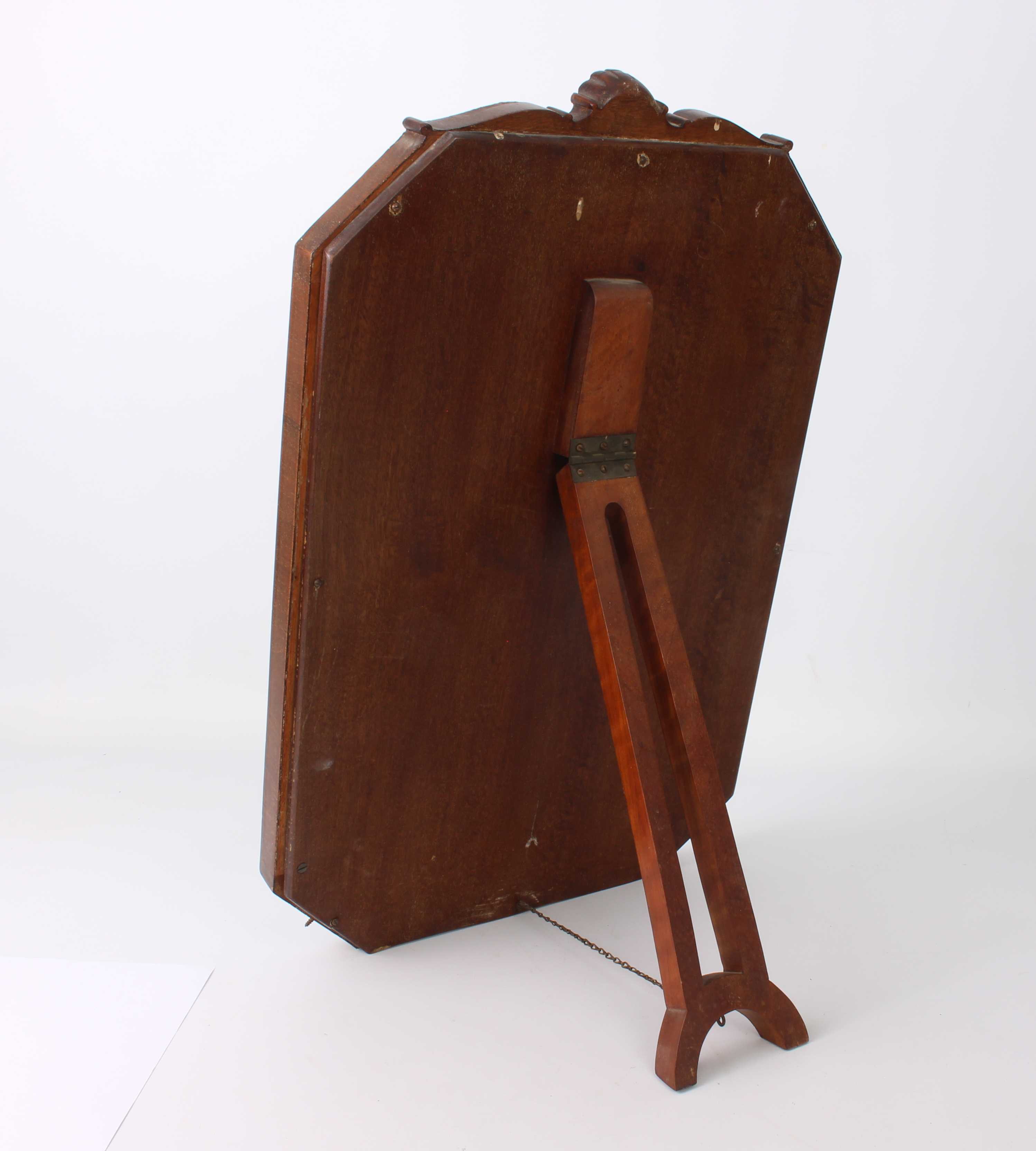 A 1930s octagonal walnut easel back mirror - the frame with serpentine sight edge and shell - Image 3 of 4