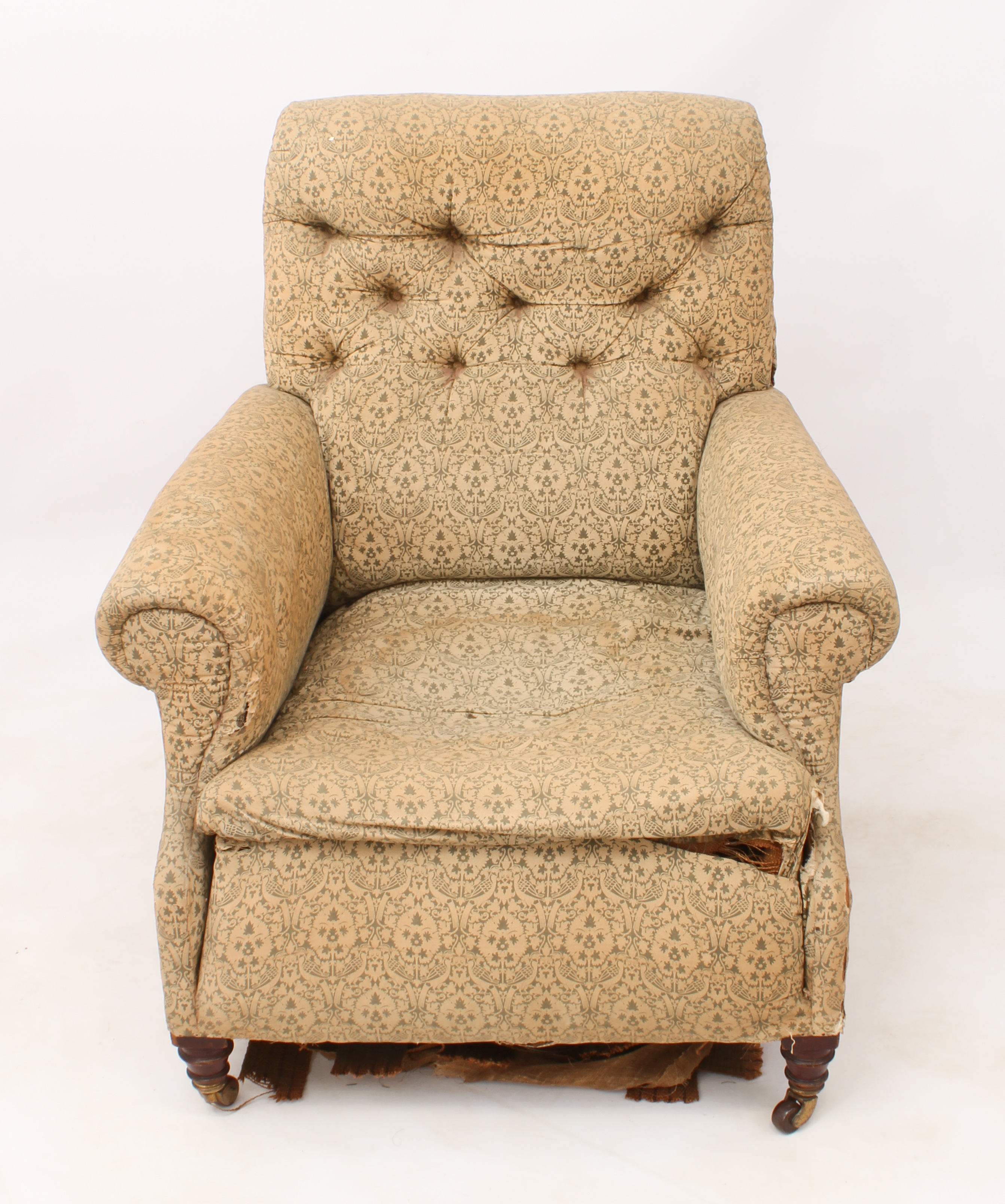 A late 19th / early 20th century Howard-style armchair by Hampton & Sons of London - in the original - Image 3 of 10