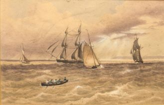 English School (19th century) Shipping off the coast watercolour, unsigned 6 3/8 x 9 5/8 in (16.25 x