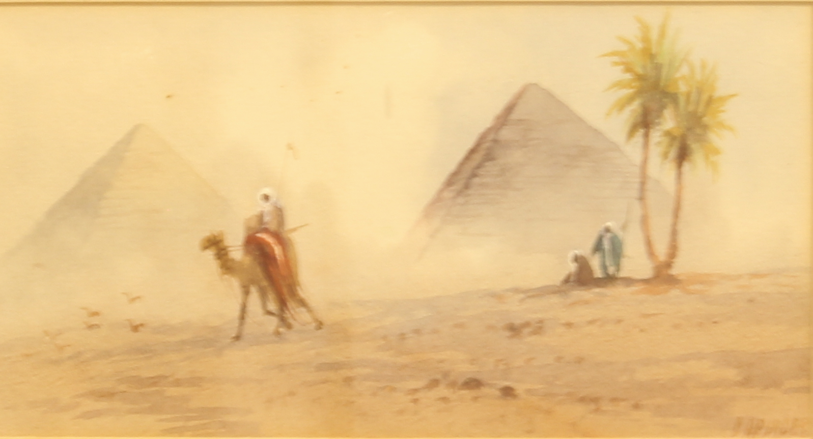 Douglas Houzen Pinder (British, 1886-1949) Egyptian desert landscapes with pyramids and Arab figures - Image 2 of 4