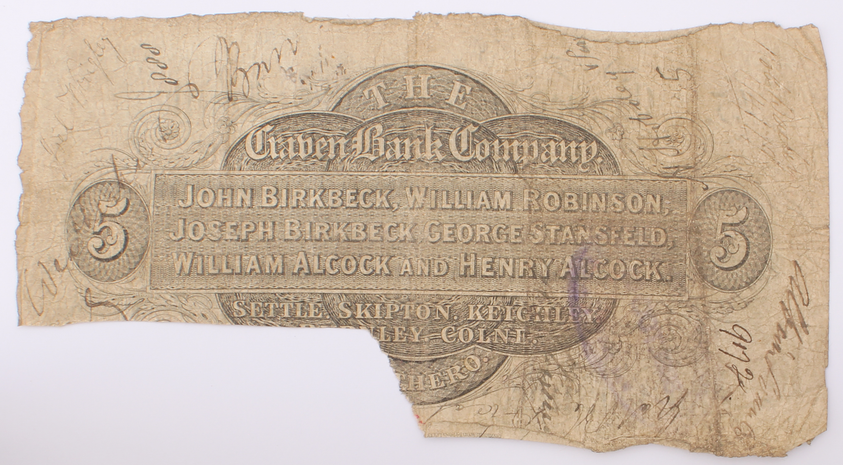 Seven Craven Bank (Settle) banknotes: £10, 1837, Craven Heifer and partners' initials to left, - Image 8 of 14