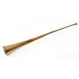 A 19th century brass and plated coaching horn - 76.8 cm long, dents and tiny split to brass.