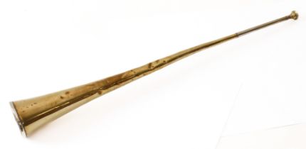 A 19th century brass and plated coaching horn - 76.8 cm long, dents and tiny split to brass.