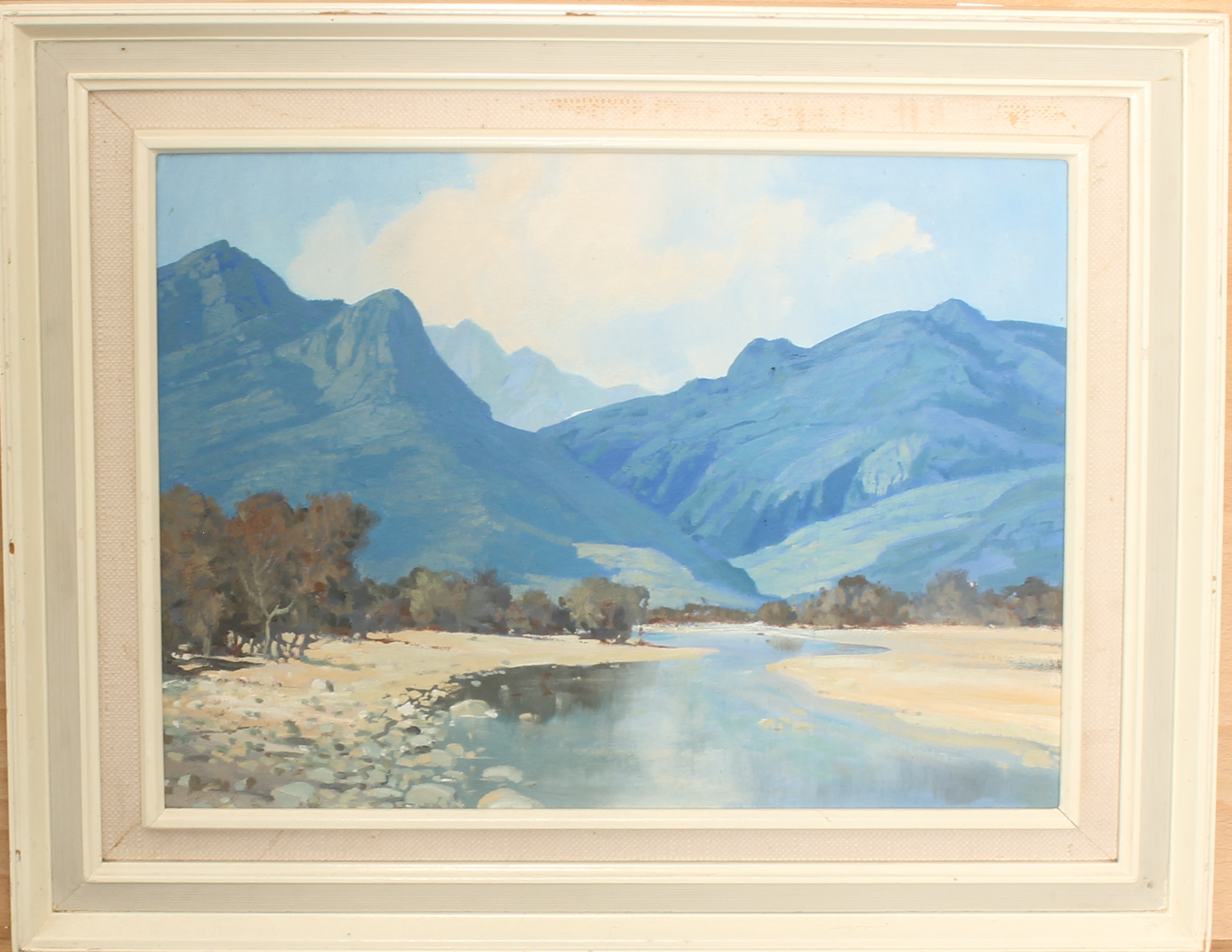 attributed to Hugh Stevenson (South African, 1910-1956) A river landscape, probably South Africa oil - Image 2 of 3