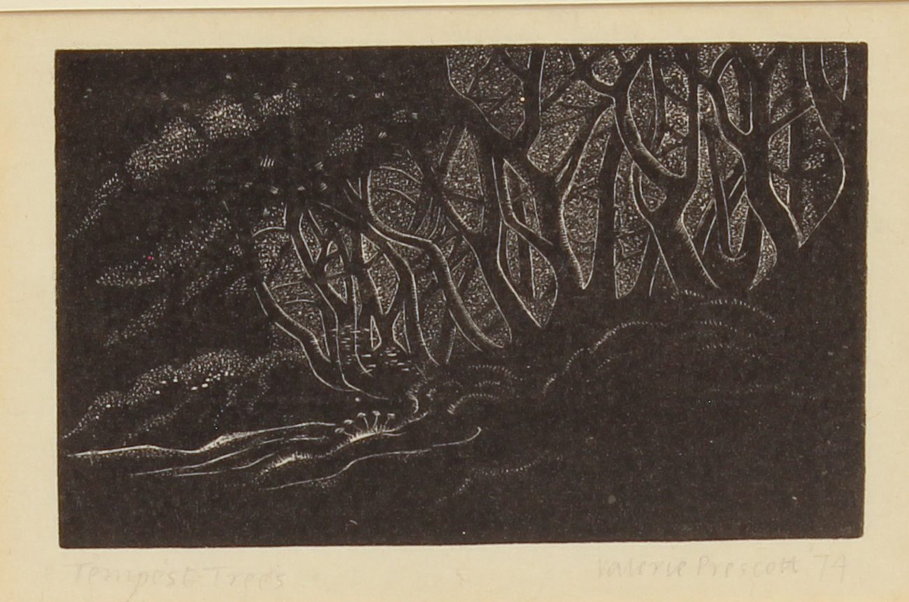 Valerie Bond (nee Prescott) 'Tempest Trees' wood engraving, signed and titled to lower margin 8.6 - Image 2 of 3