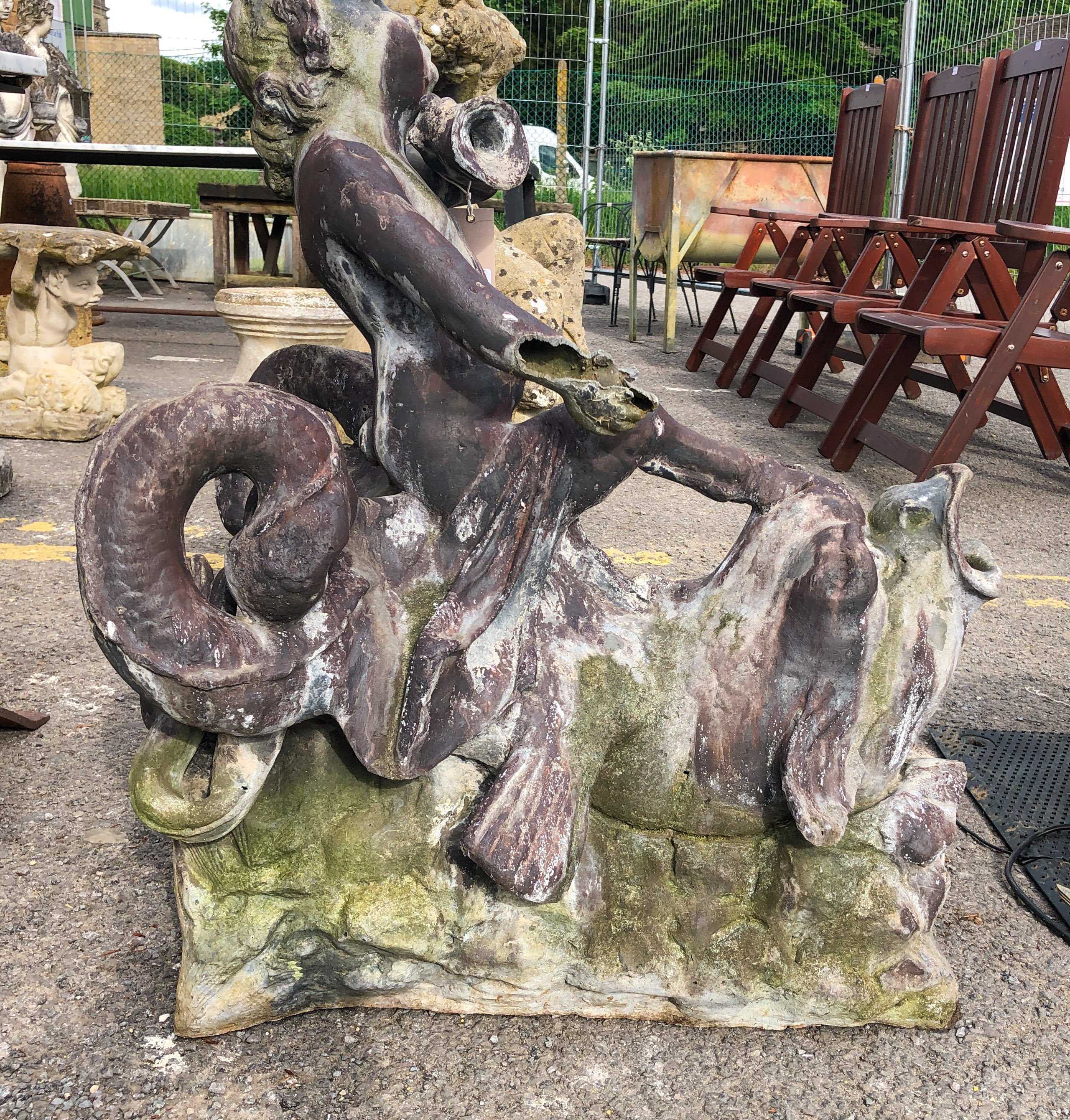 A Georgian lead cherub and dolphin fountain - 77.5 cm high, 66 cm long, 51 cm wide at rear, some - Image 8 of 13