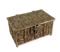 A heavy cast brass reliquary-style table casket - in the Gothic style, second half 20th century,
