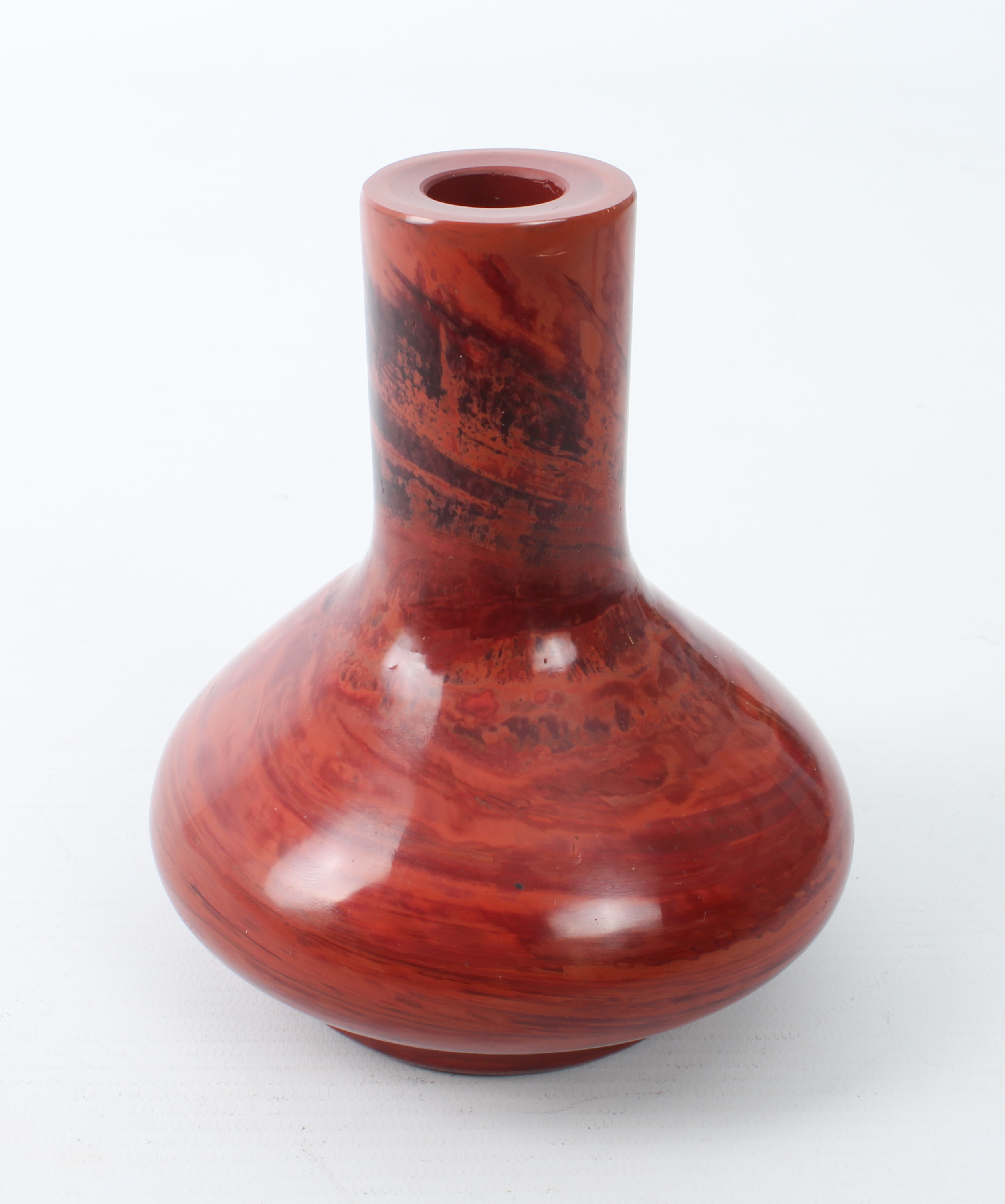 A faux-agate glass vase, probably Chinese - 20th century, of flask form, in purple and red - Image 2 of 3