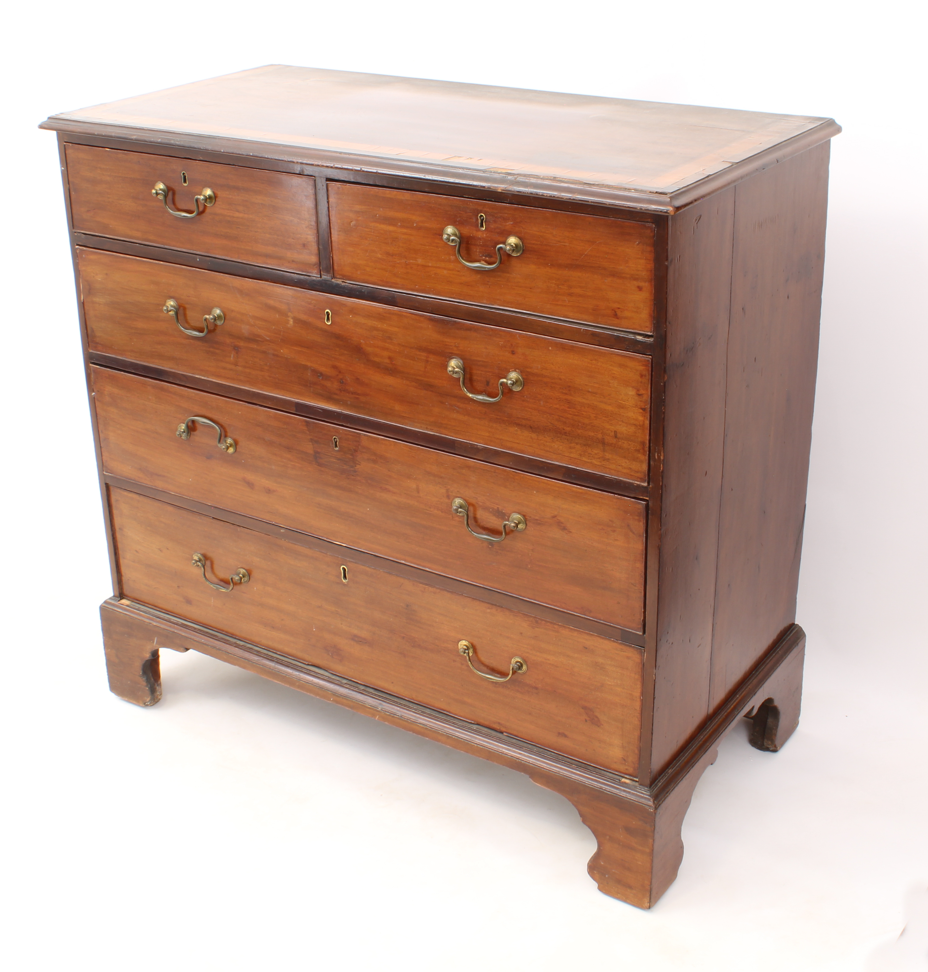 A George III cross-banded mahogany straight-front chest of drawers - the moulded, satinwood banded