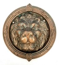 A large 19th century style brass lion mask door knocker - second half 20th century, with bronzed