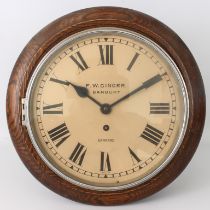 A Garrard oak cased 30 hour wall clock - 1920s-30s, with painted Roman dial, signed 'F. W. Ginger