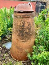 A Victorian terracotta rhubarb forcer - 46cm diameter at base, 71cm high (repaired cracks around