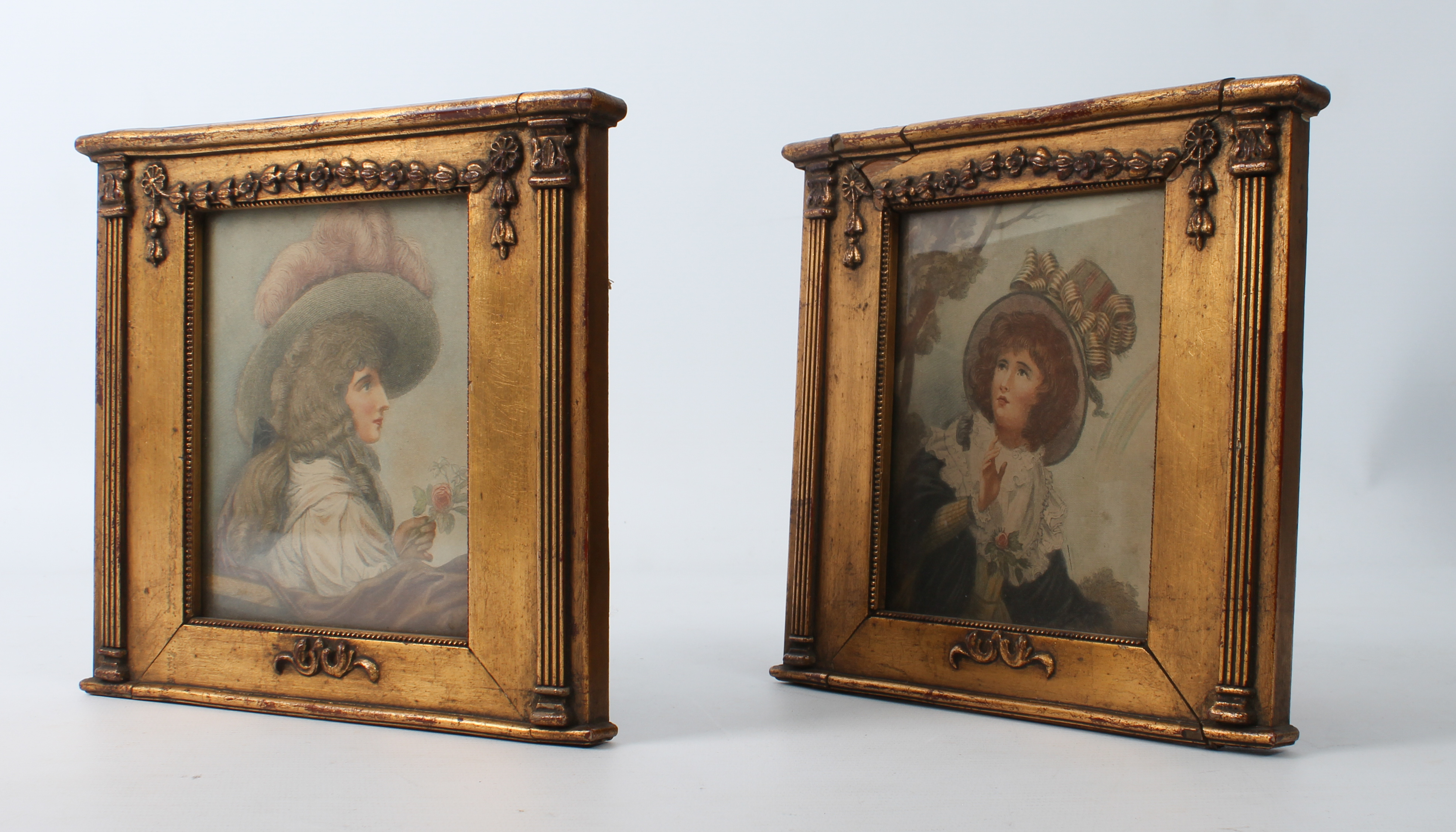 A pair of 18th century stipple engravings by F. Bartolozzi in decorative gilt frames - the hand- - Image 2 of 5