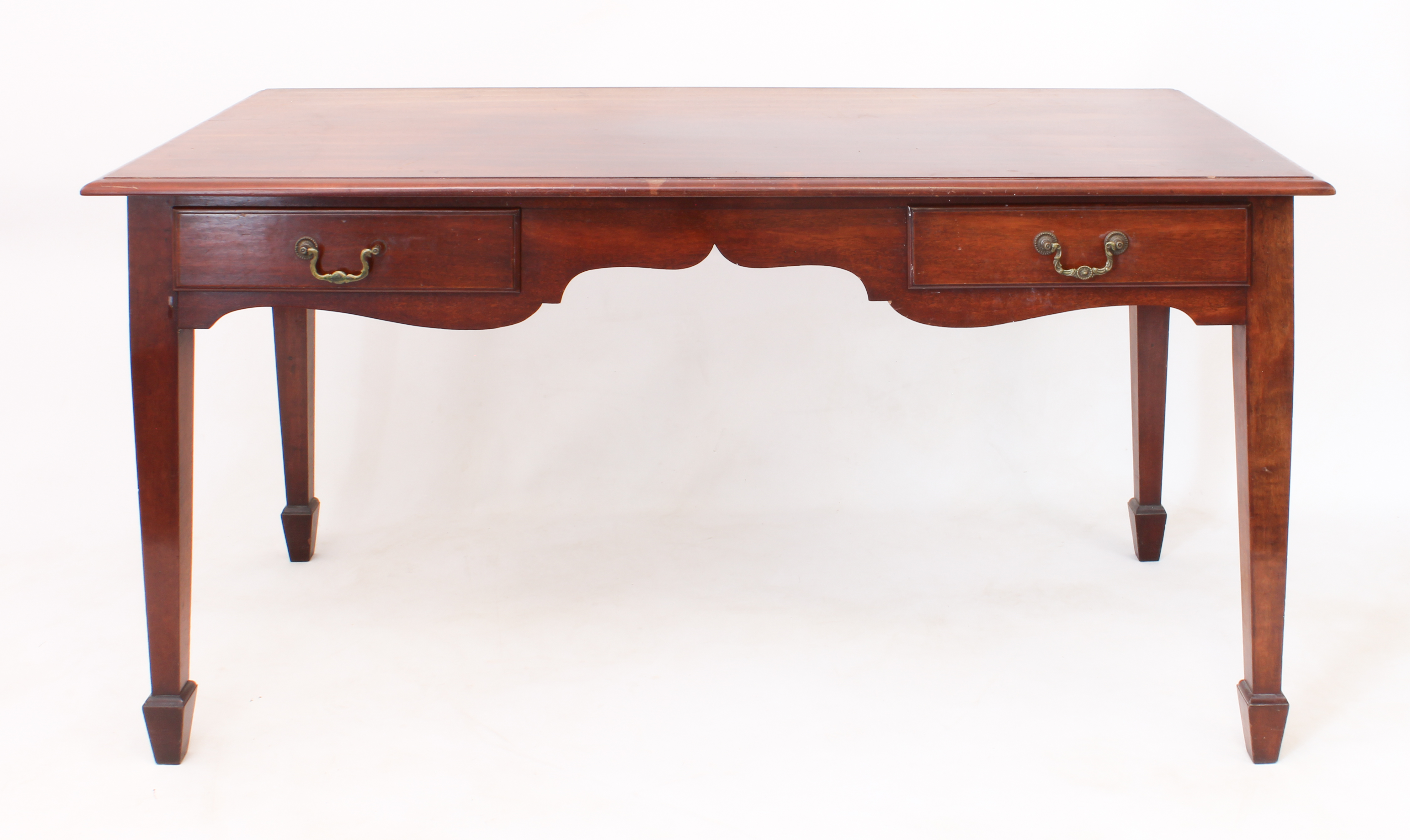 An Edwardian mahogany two-drawer library or writing table - the moulded top over two frieze - Bild 2 aus 4