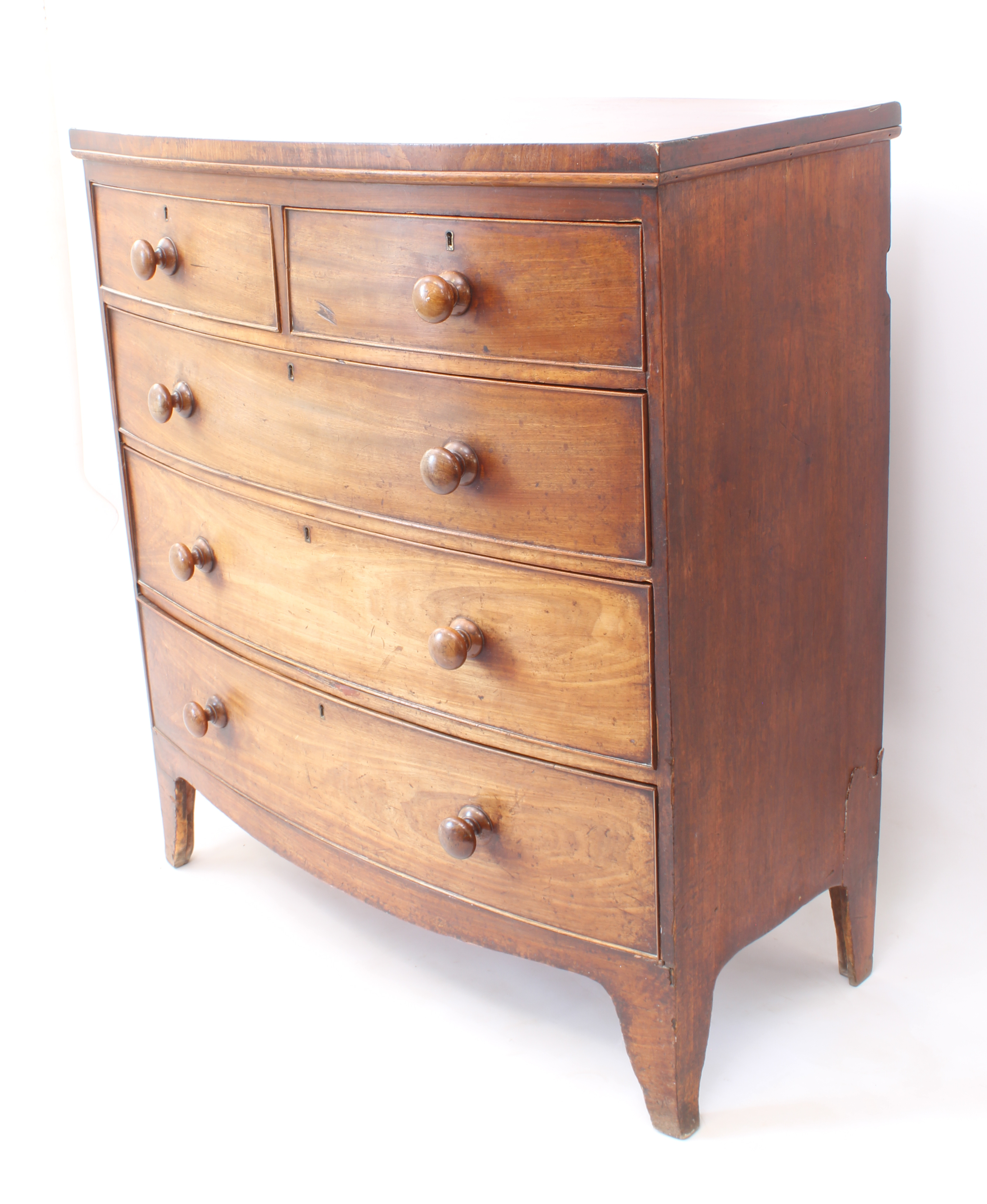 A mid-19th century mahogany bowfront chest of drawers - with two short over three long graduated - Image 2 of 4