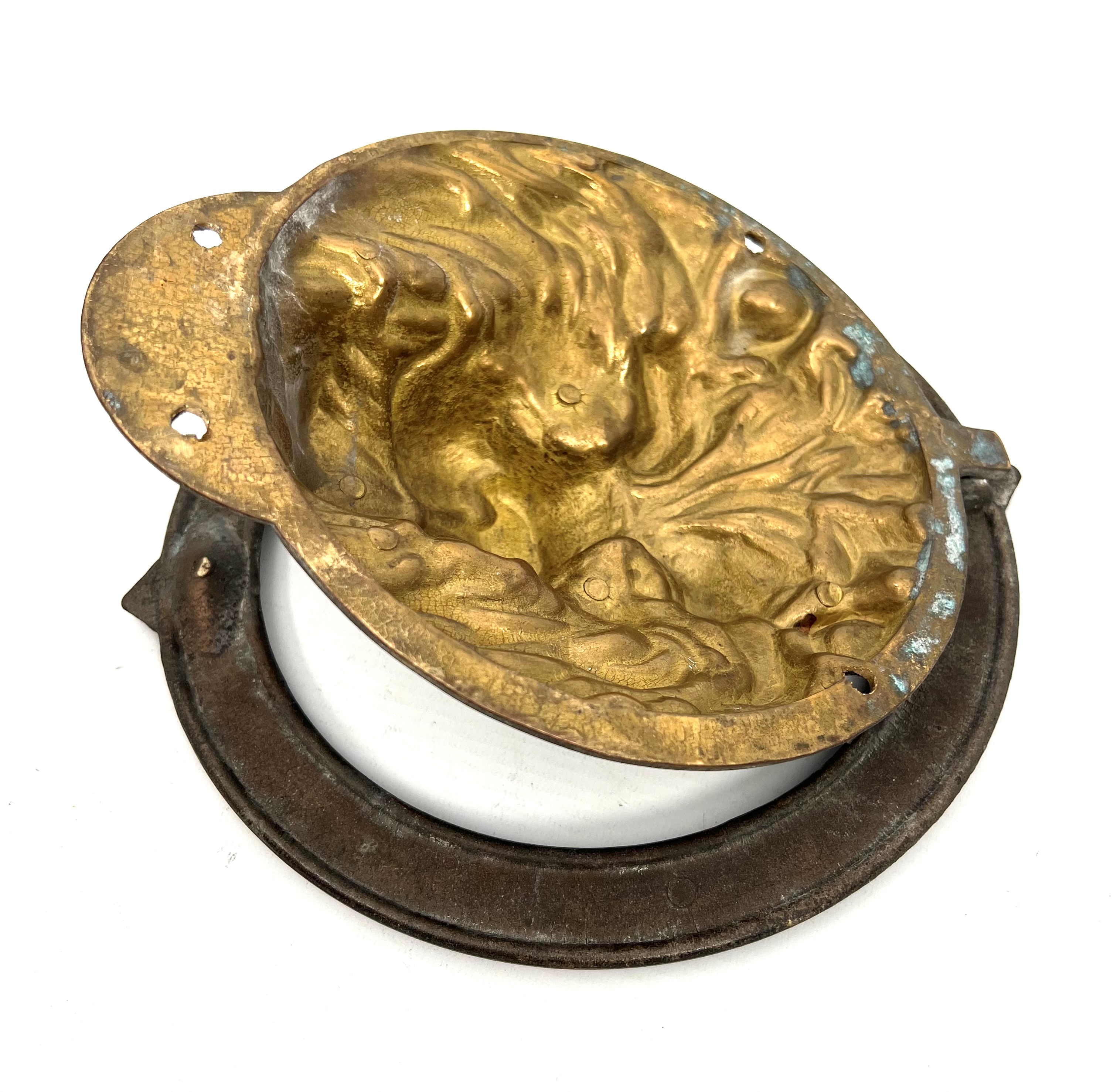 A large 19th century style brass lion mask door knocker - second half 20th century, with bronzed - Image 3 of 3