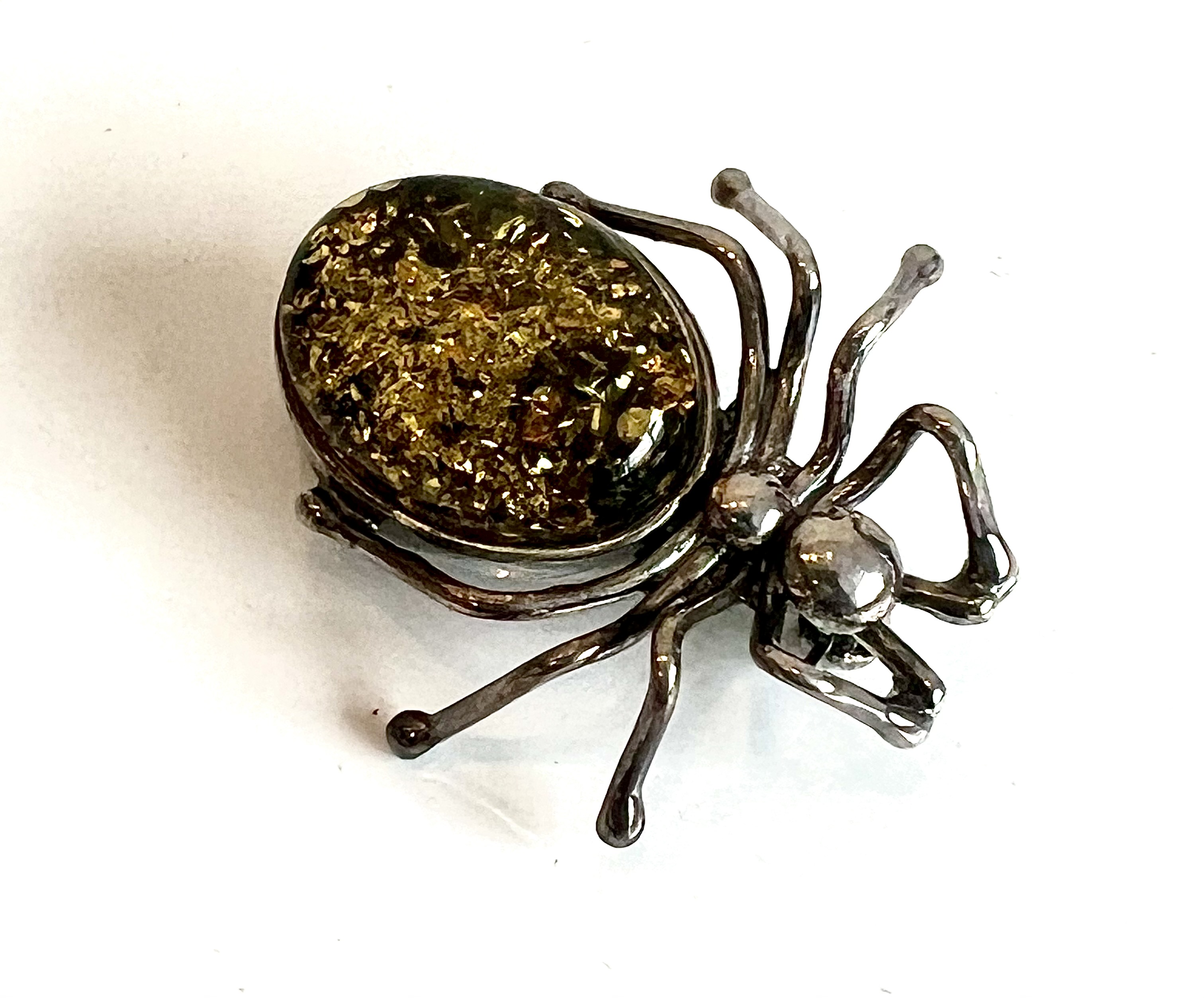 A sterling silver and Baltic amber spider brooch - stamped 925, 33mm long; together with a miniature - Image 2 of 4