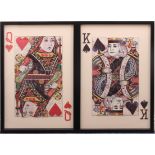 A pair of King and Queen of Hearts playing card collage pictures - modern, with 3D effect, in