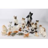 A large group of porcelain and china figures of cats and kittens by Hutschenreuther, Ens and other
