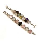 Two sterling silver and multigem bracelets - one with alternate oval cut rose quartz, rock crystal