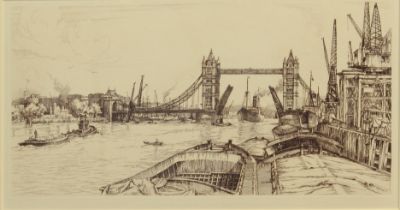 English School (first half 20th century) Tower Bridge and the Thames drypoint etching, unsigned 8¾ x