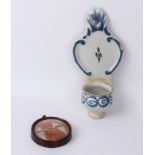 A miniature faience tin glazed buff terracotta miniature wall pocket or font - probably 19th